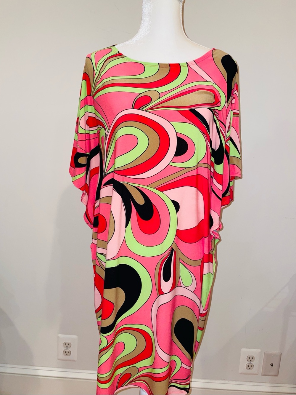 David Meister Pink, Lime & Black Dress